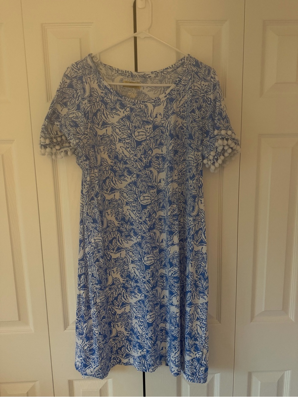 Lissie Coastal Fancy Lilly Pulitzer Blue & White Floral Pom-Sleeve Women's Dress